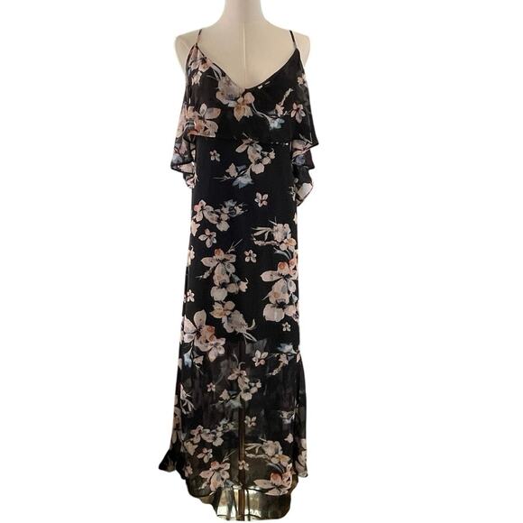 Floral Chiffon Maxi Dress Sheer Fairy Feminine Cami Off the Shoulder Size XL - Picture 1 of 7